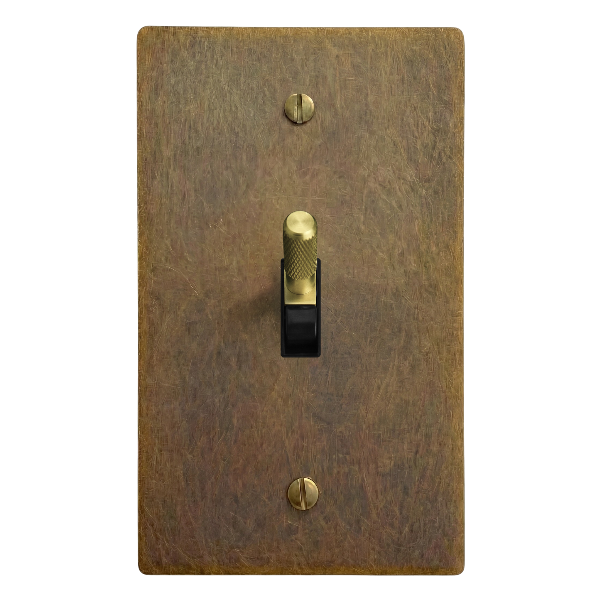Aged Brass 1-Gang Toggle Switch Plate in Black