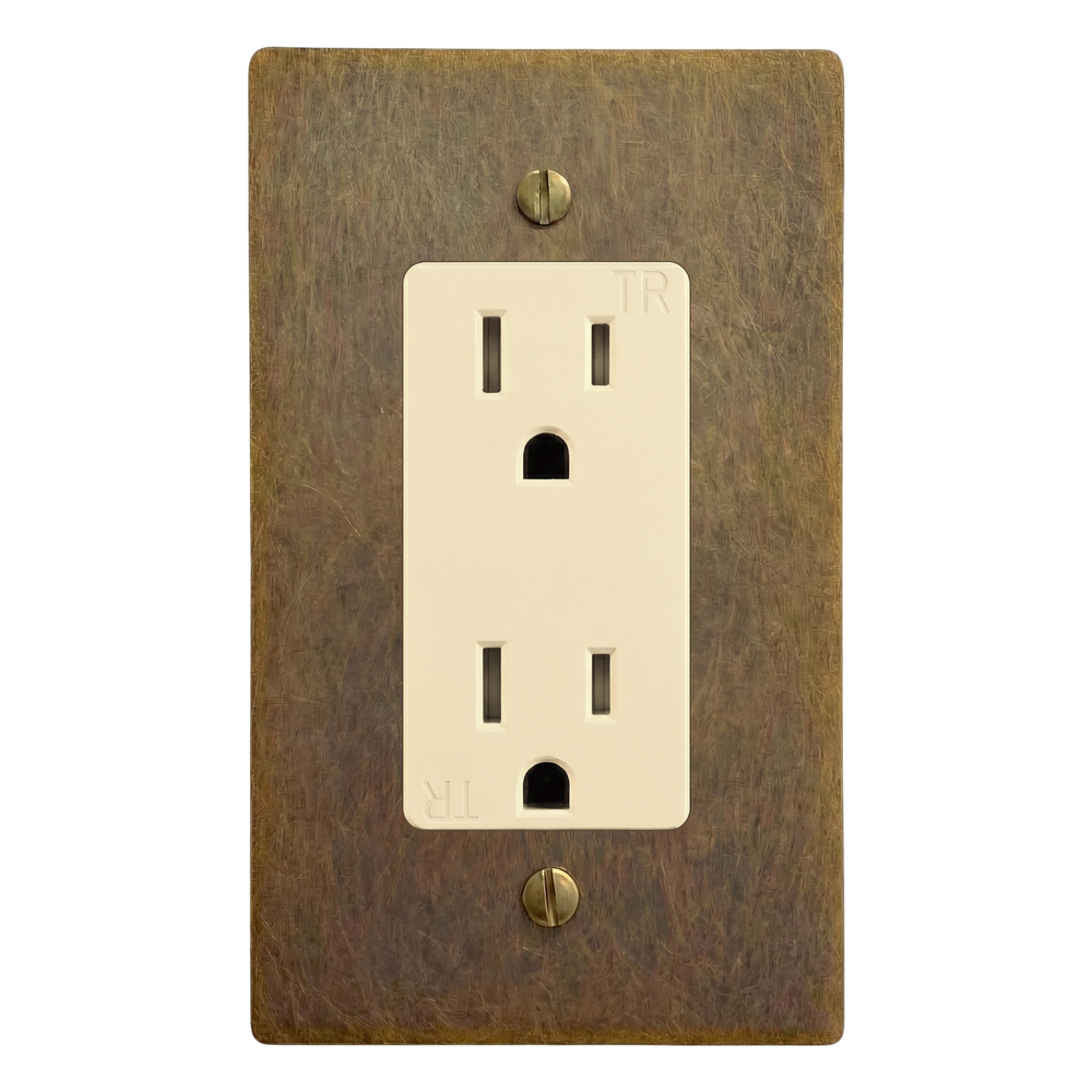Aged Brass 1-Gang Duplex Outlet Switch Plate in Ivory