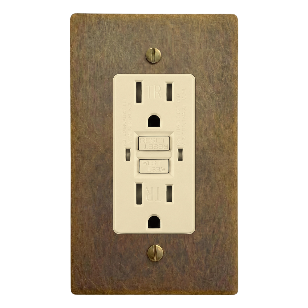 Aged Brass 1-Gang GFCI Outlet Switch Plate in Ivory