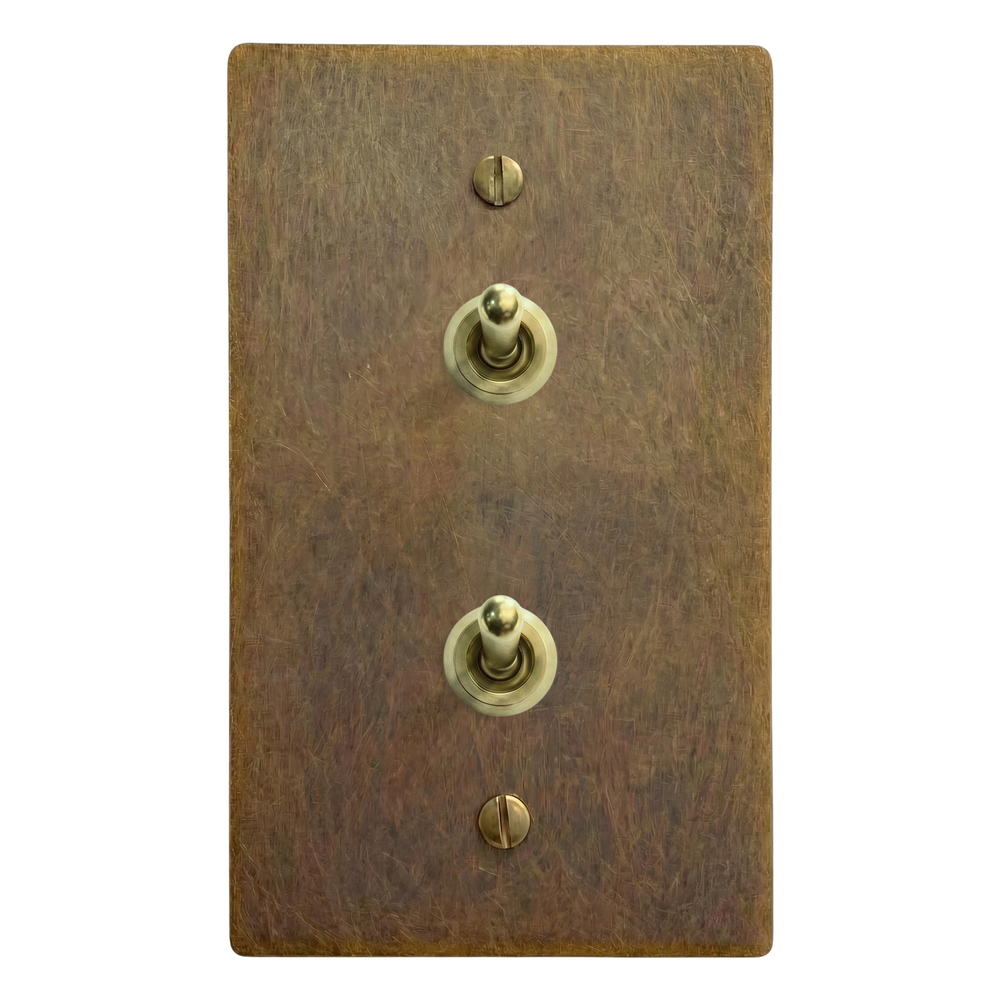 Aged Brass 1-Gang Stacked Vintage Toggle Switch Plate