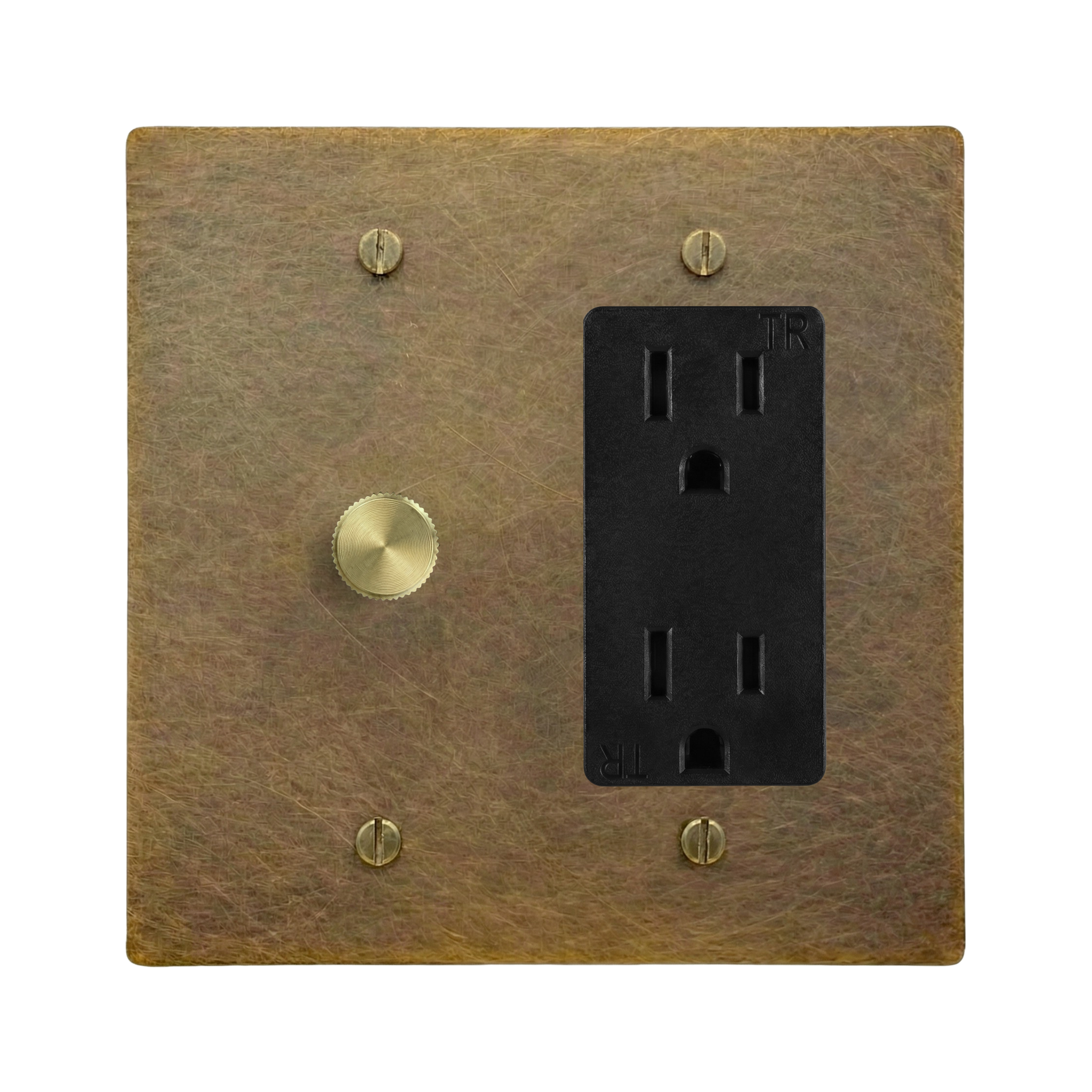 Aged Brass 2-Gang Dimmer & Duplex Outlet Switch Plate in Black