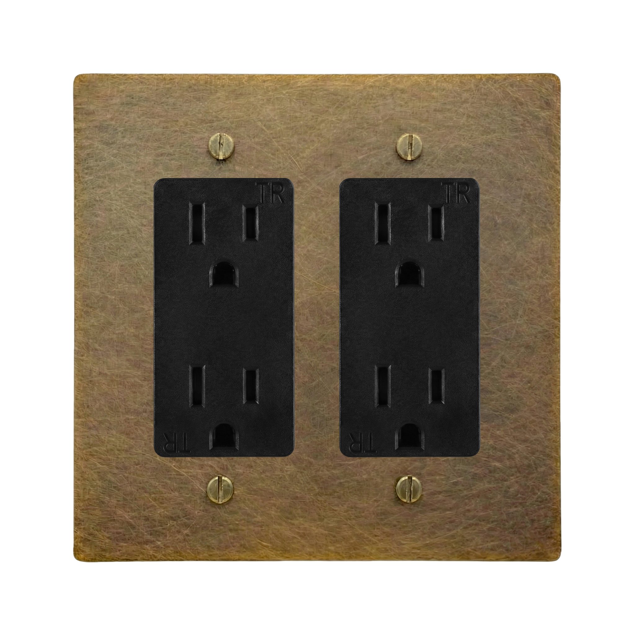 Aged Brass 2-Gang Duplex Outlet & Duplex Outlet Switch Plate in Black