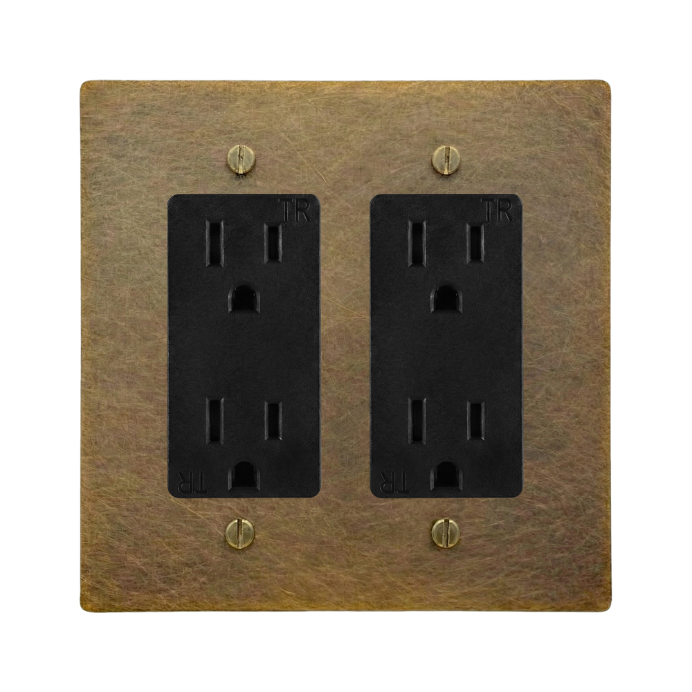 Aged Brass 2-Gang Duplex Outlet & Duplex Outlet Switch Plate in Black
