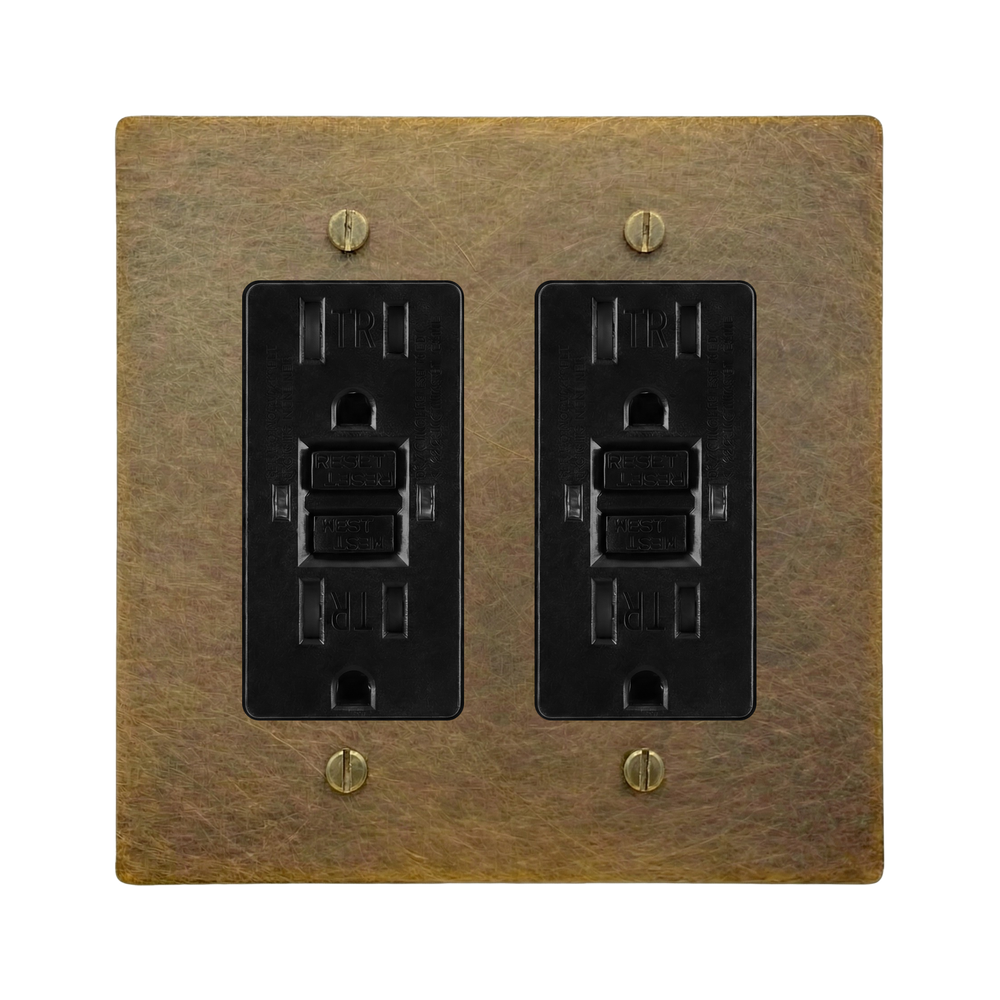 Aged Brass 2-Gang GFCI Outlet & GFCI Outlet Switch Plate in Black
