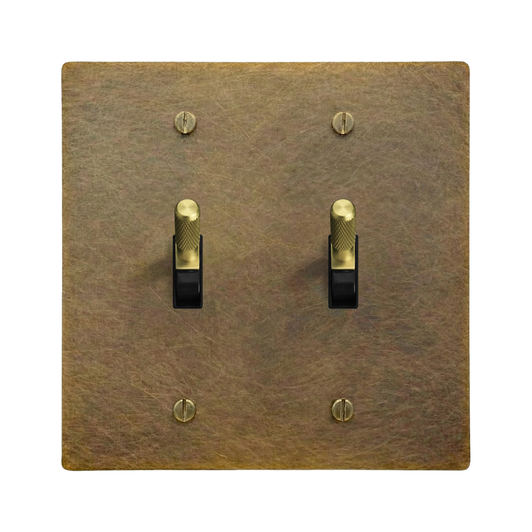 Aged Brass 2-Gang Toggle & Toggle Switch Plate in Black