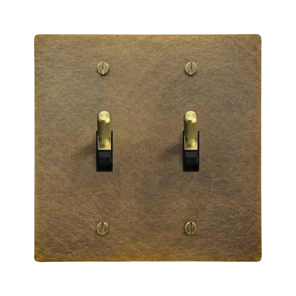 Aged Brass 2-Gang Toggle & Toggle Switch Plate in Black