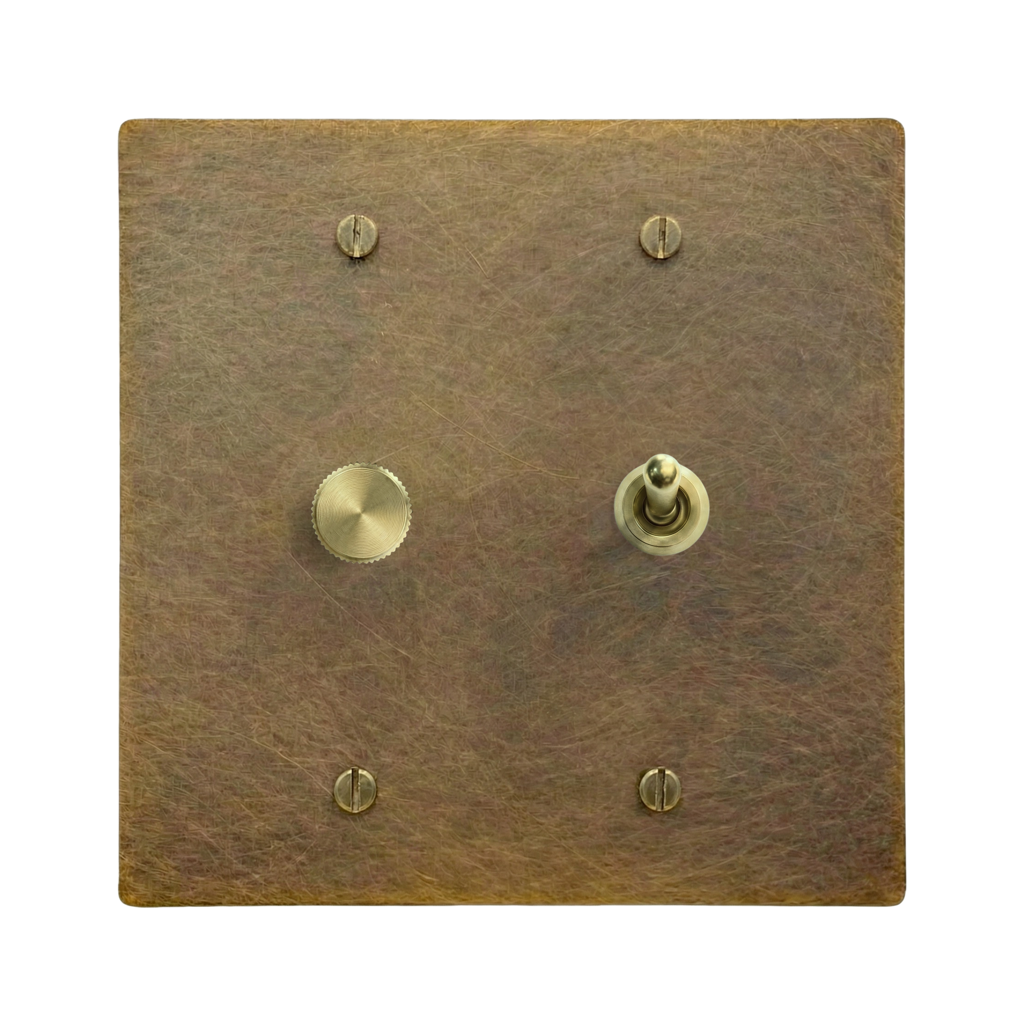 Aged Brass 2-Gang Dimmer & Vintage Toggle Switch Plate