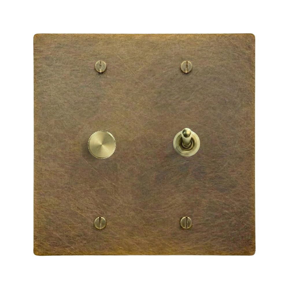 Aged Brass 2-Gang Dimmer & Vintage Toggle Switch Plate
