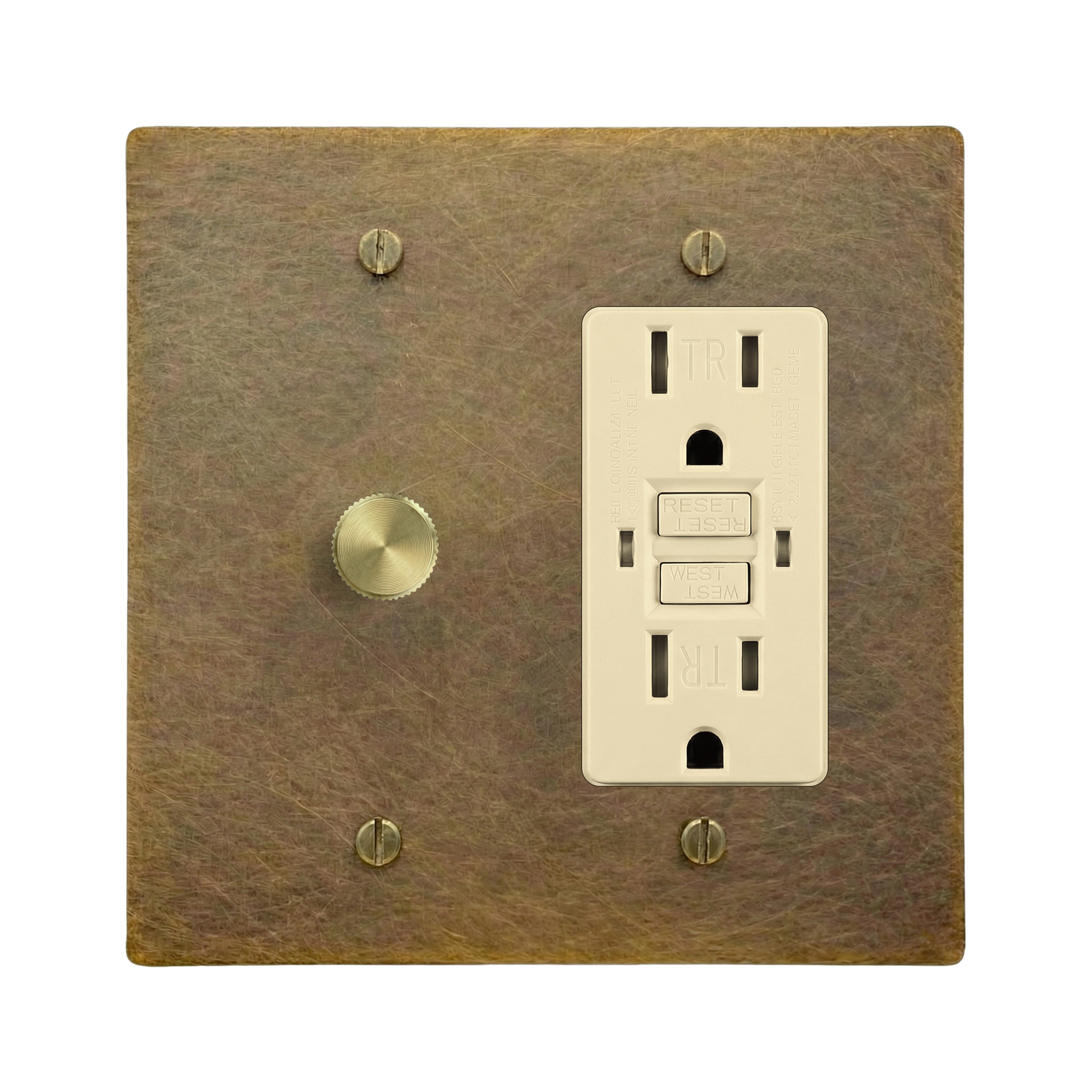 Aged Brass 2-Gang Dimmer & GFCI Outlet Switch Plate in Ivory