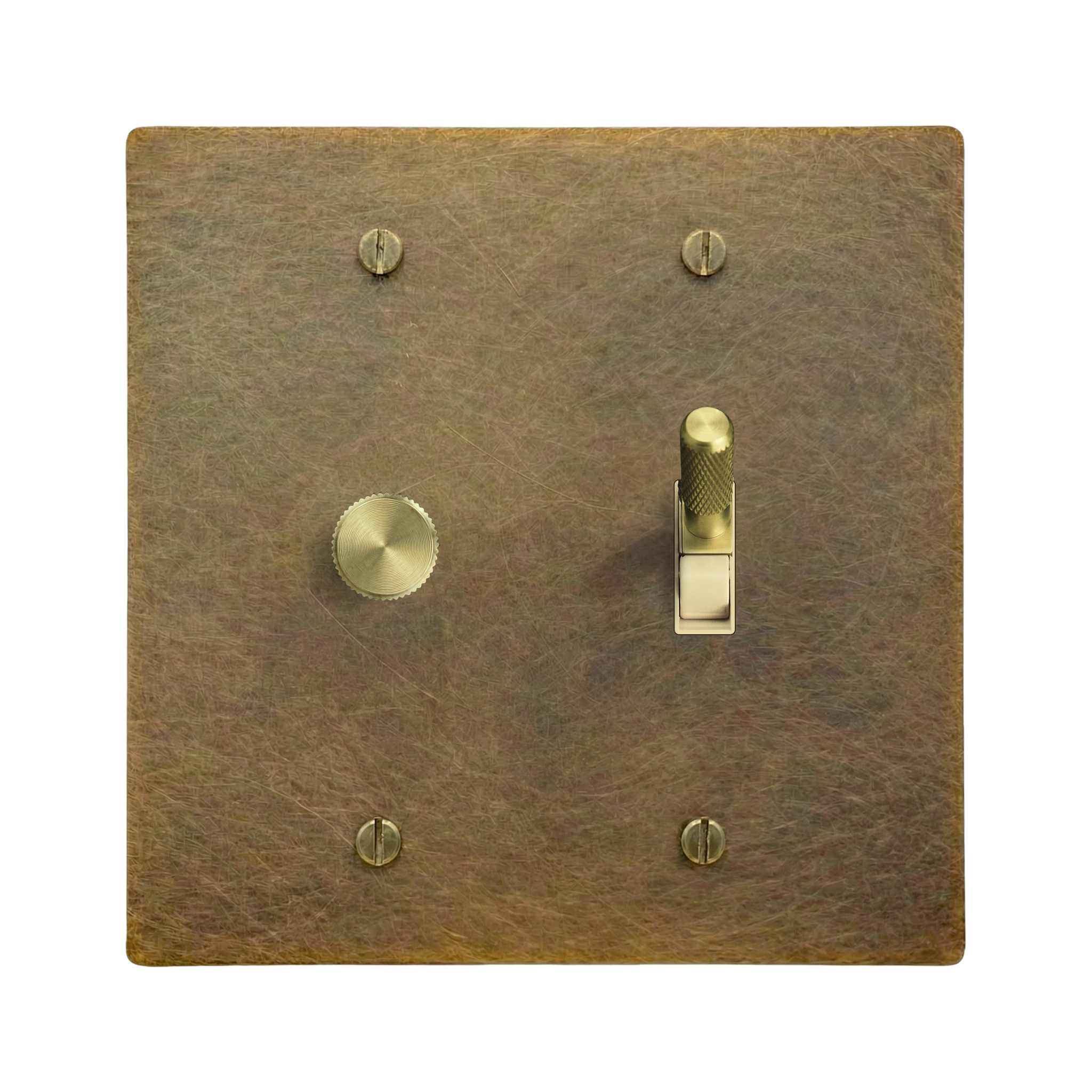 Aged Brass 2-Gang Dimmer & Toggle Switch Plate in Ivory