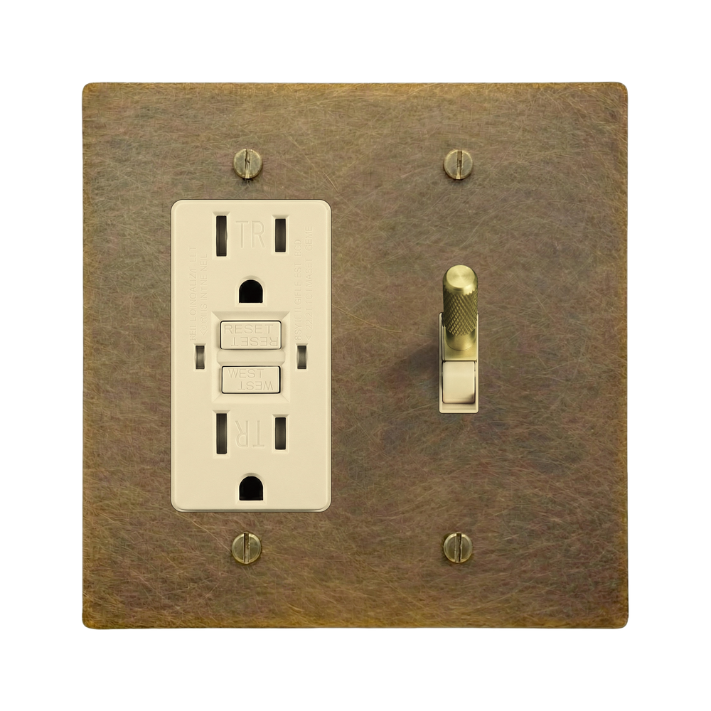 Aged Brass 2-Gang GFCI Outlet & Toggle Switch Plate in Ivory