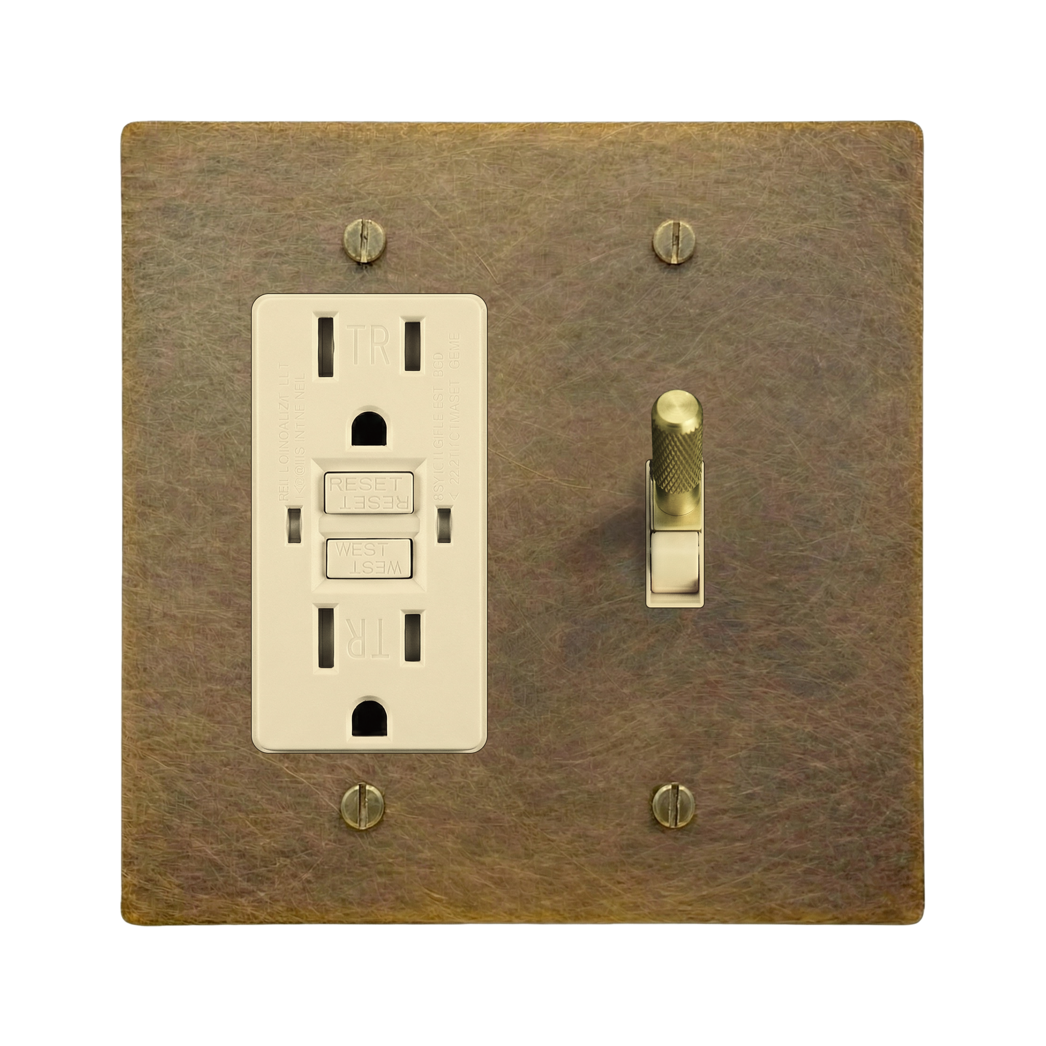 Aged Brass 2-Gang GFCI Outlet & Toggle Switch Plate in Ivory