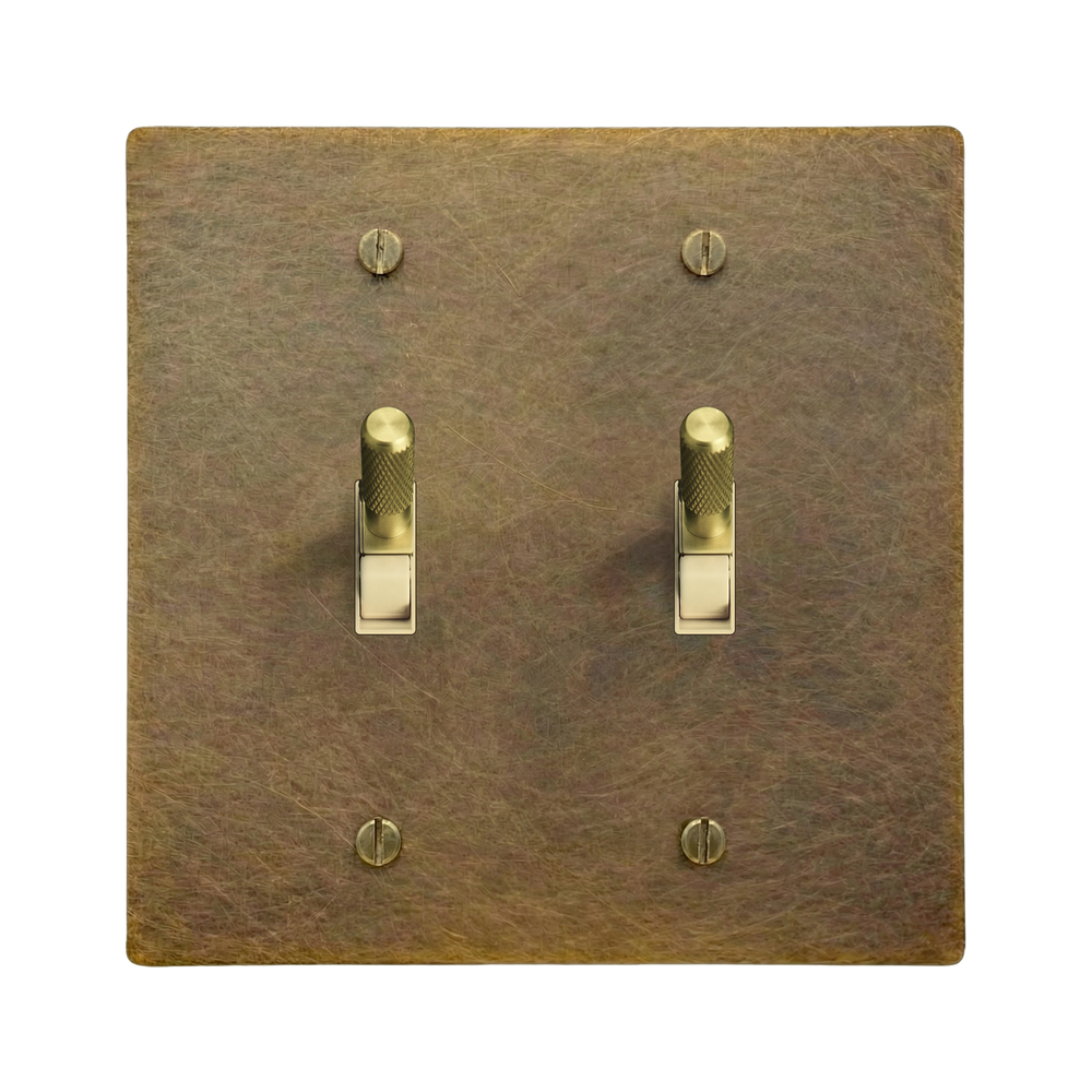 Aged Brass 2-Gang Toggle & Toggle Switch Plate in Ivory