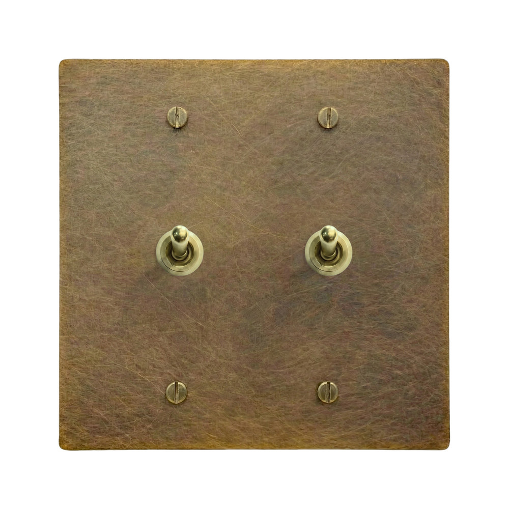 Aged Brass 2-Gang Vintage Toggle & Vintage Toggle Switch Plate