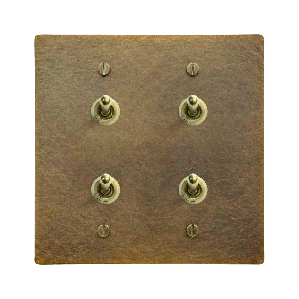 Aged Brass 2-Gang Stacked Vintage Toggle & Stacked Vintage Toggle Switch Plate