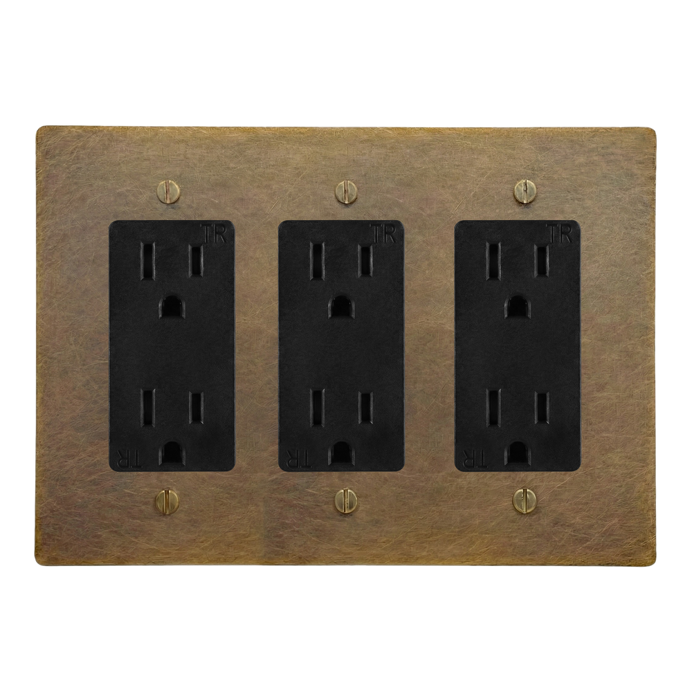 Aged Brass 3-Gang Duplex Outlet, Duplex Outlet & Duplex Outlet Switch Plate in Black