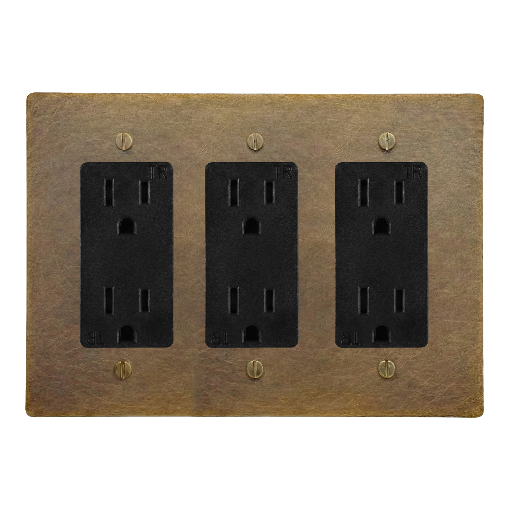 Aged Brass 3-Gang Duplex Outlet, Duplex Outlet & Duplex Outlet Switch Plate in Black