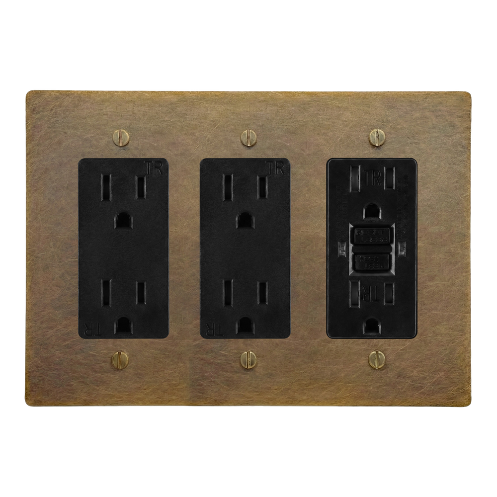 Aged Brass 3-Gang Duplex Outlet, Duplex Outlet & GFCI Outlet Switch Plate in Black