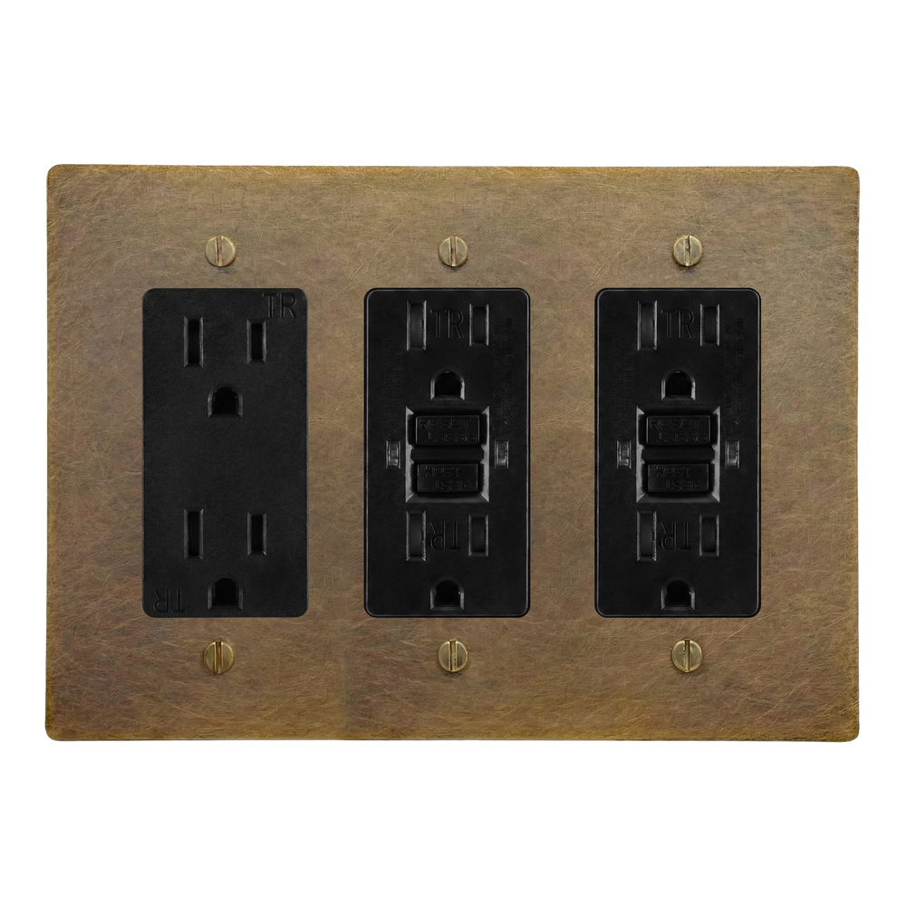 Aged Brass 3-Gang Duplex Outlet, GFCI Outlet & GFCI Outlet Switch Plate in Black
