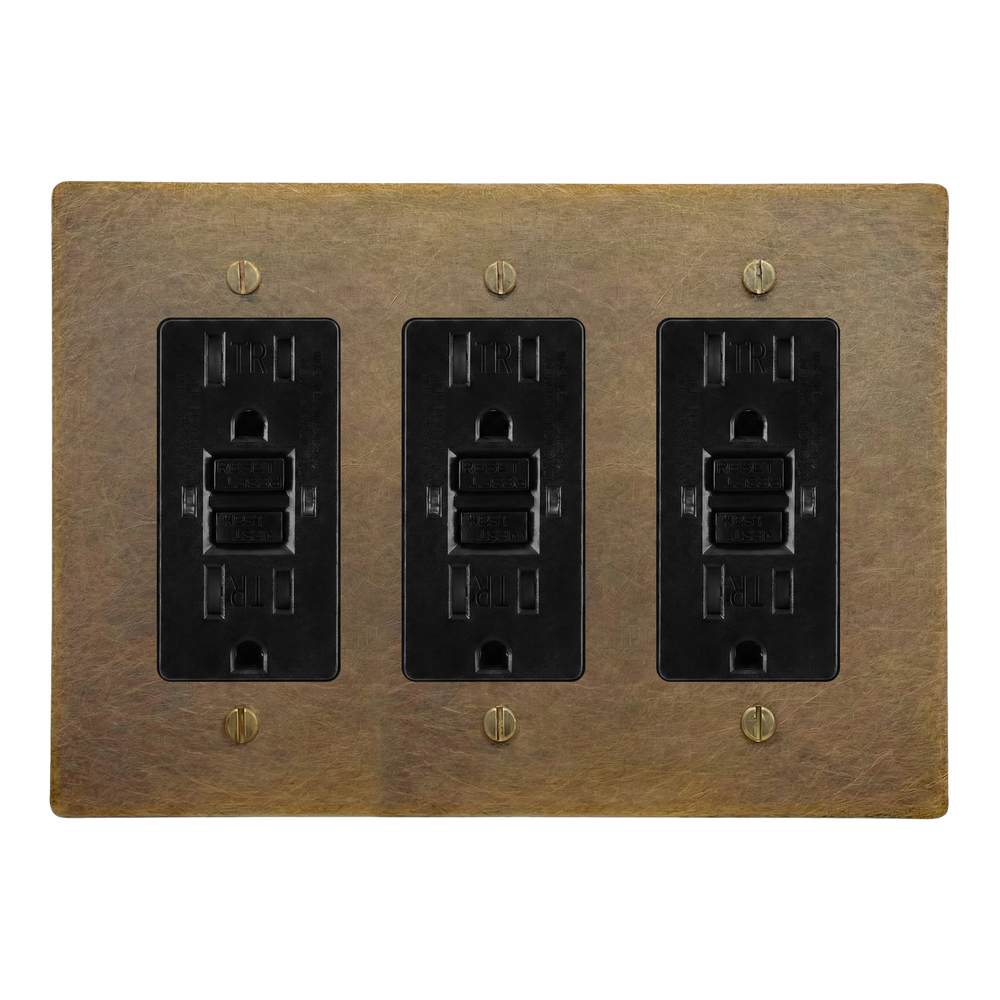 Aged Brass 3-Gang GFCI Outlet, GFCI Outlet & GFCI Outlet Switch Plate in Black
