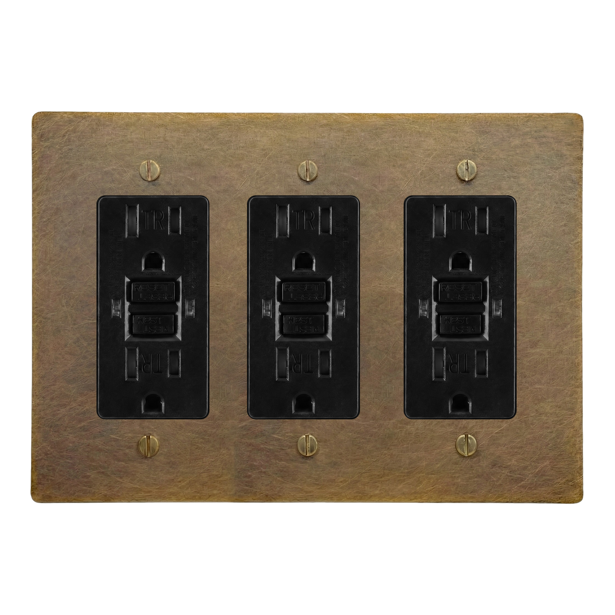 Aged Brass 3-Gang GFCI Outlet, GFCI Outlet & GFCI Outlet Switch Plate in Black