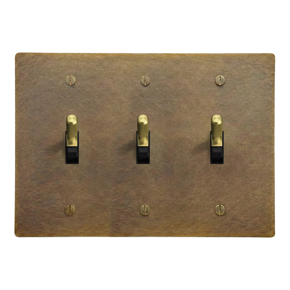 Aged Brass 3-Gang Toggle, Toggle & Toggle Switch Plate in Black