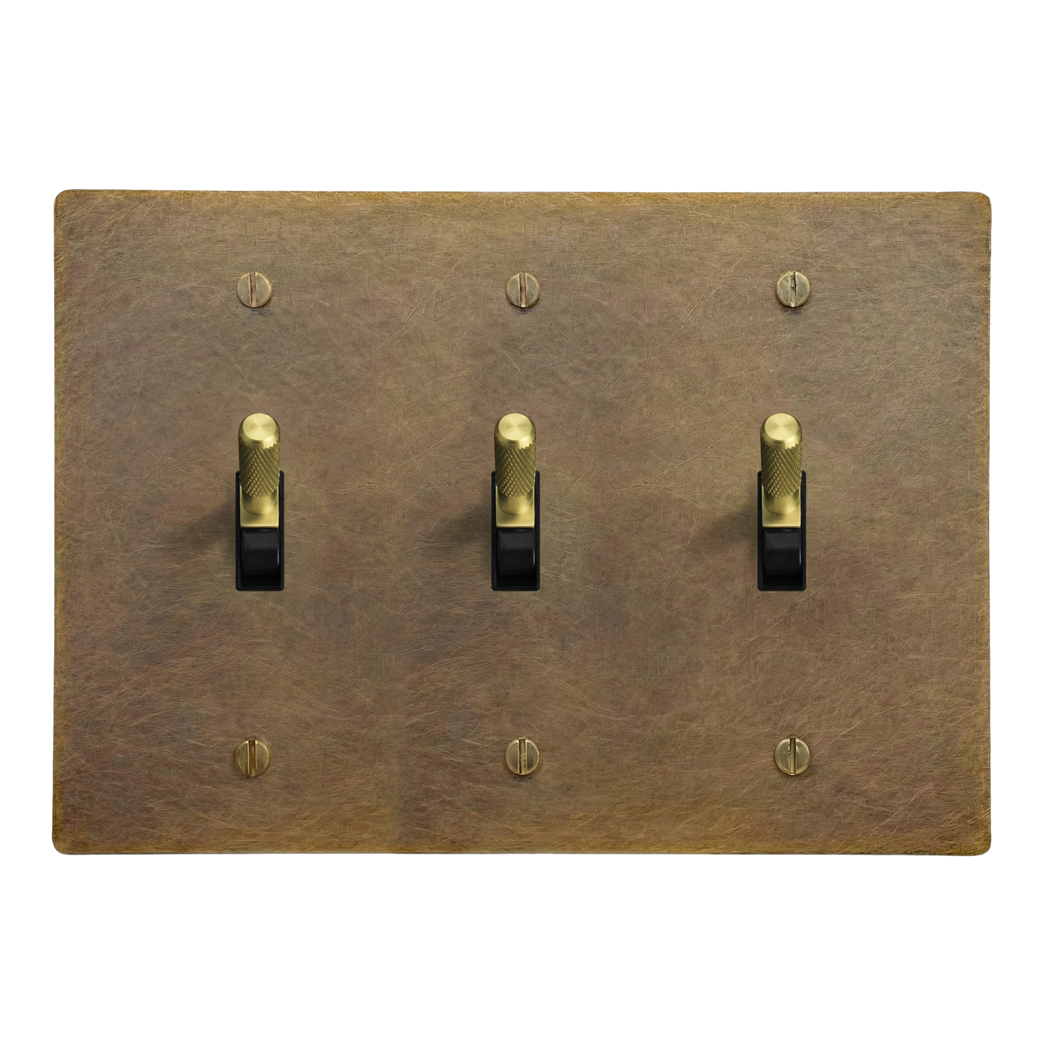 Aged Brass 3-Gang Toggle, Toggle & Toggle Switch Plate in Black