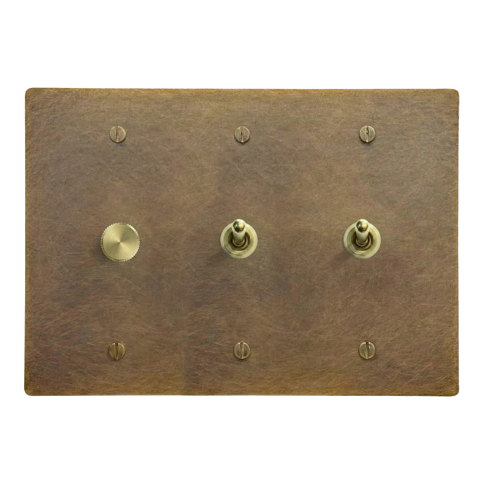 Aged Brass 3-Gang Dimmer, Vintage Toggle & Vintage Toggle Switch Plate