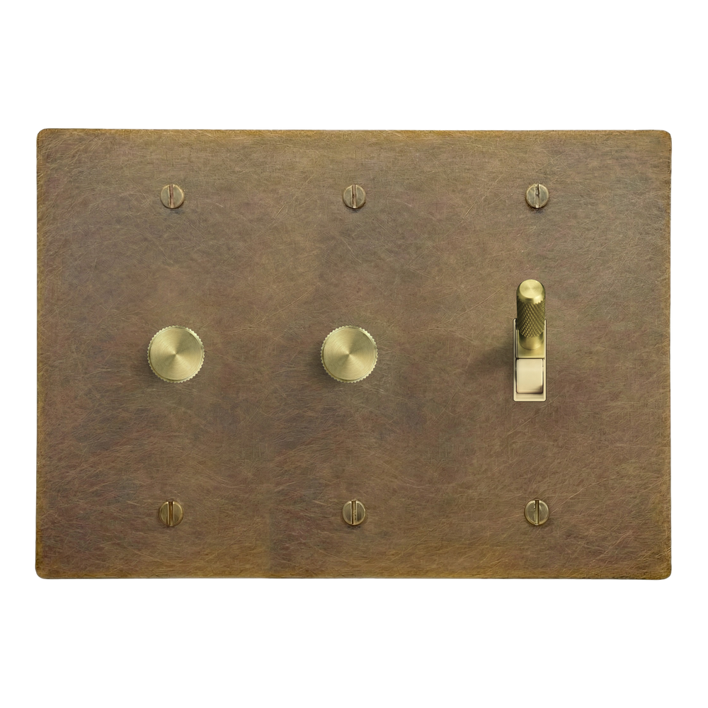 Aged Brass 3-Gang Dimmer, Dimmer & Toggle Switch Plate in Ivory