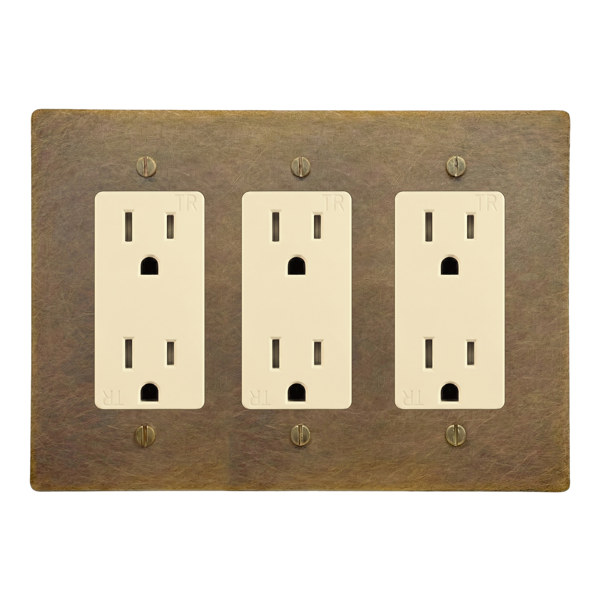 Aged Brass 3-Gang Duplex Outlet, Duplex Outlet & Duplex Outlet Switch Plate in Ivory