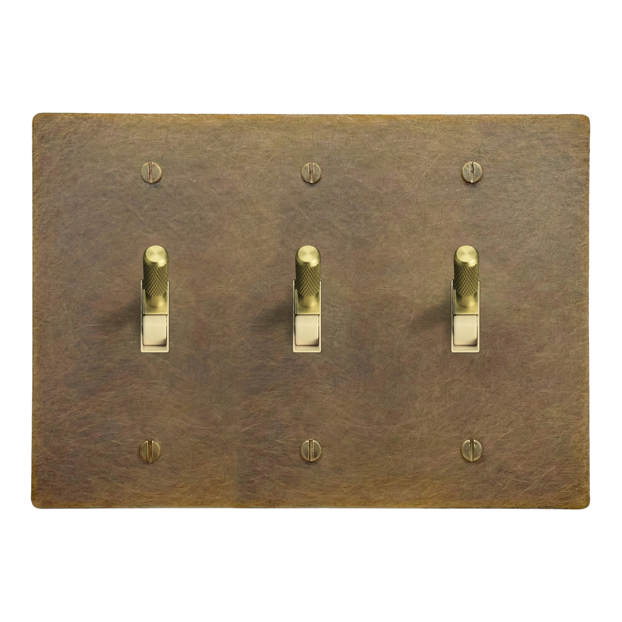 Aged Brass 3-Gang Toggle, Toggle & Toggle Switch Plate in Ivory