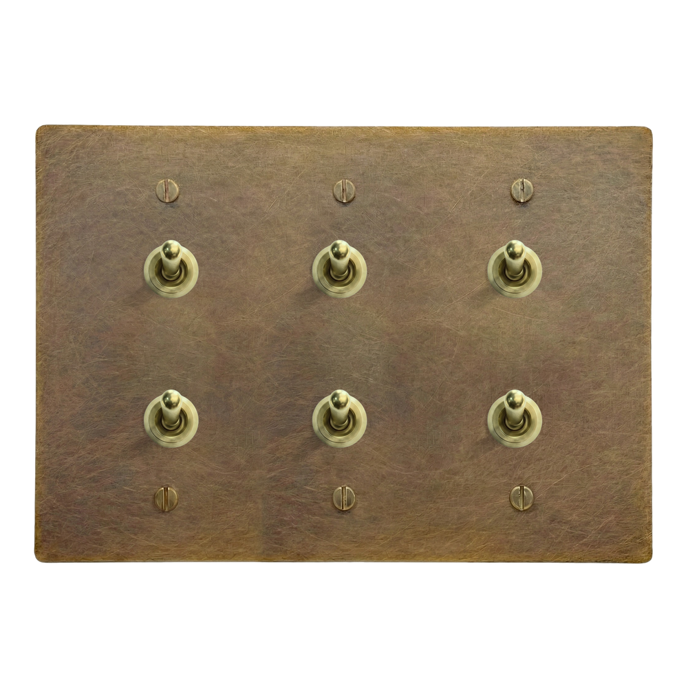 Aged Brass 3-Gang Stacked Vintage Toggle, Stacked Vintage Toggle & Stacked Vintage Toggle Switch Plate