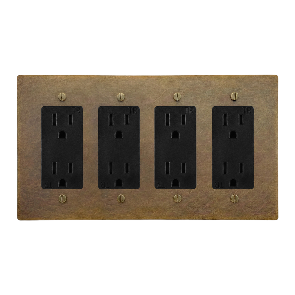 Aged Brass 4-Gang Duplex Outlet, Duplex Outlet, Duplex Outlet & Duplex Outlet Switch Plate in Black
