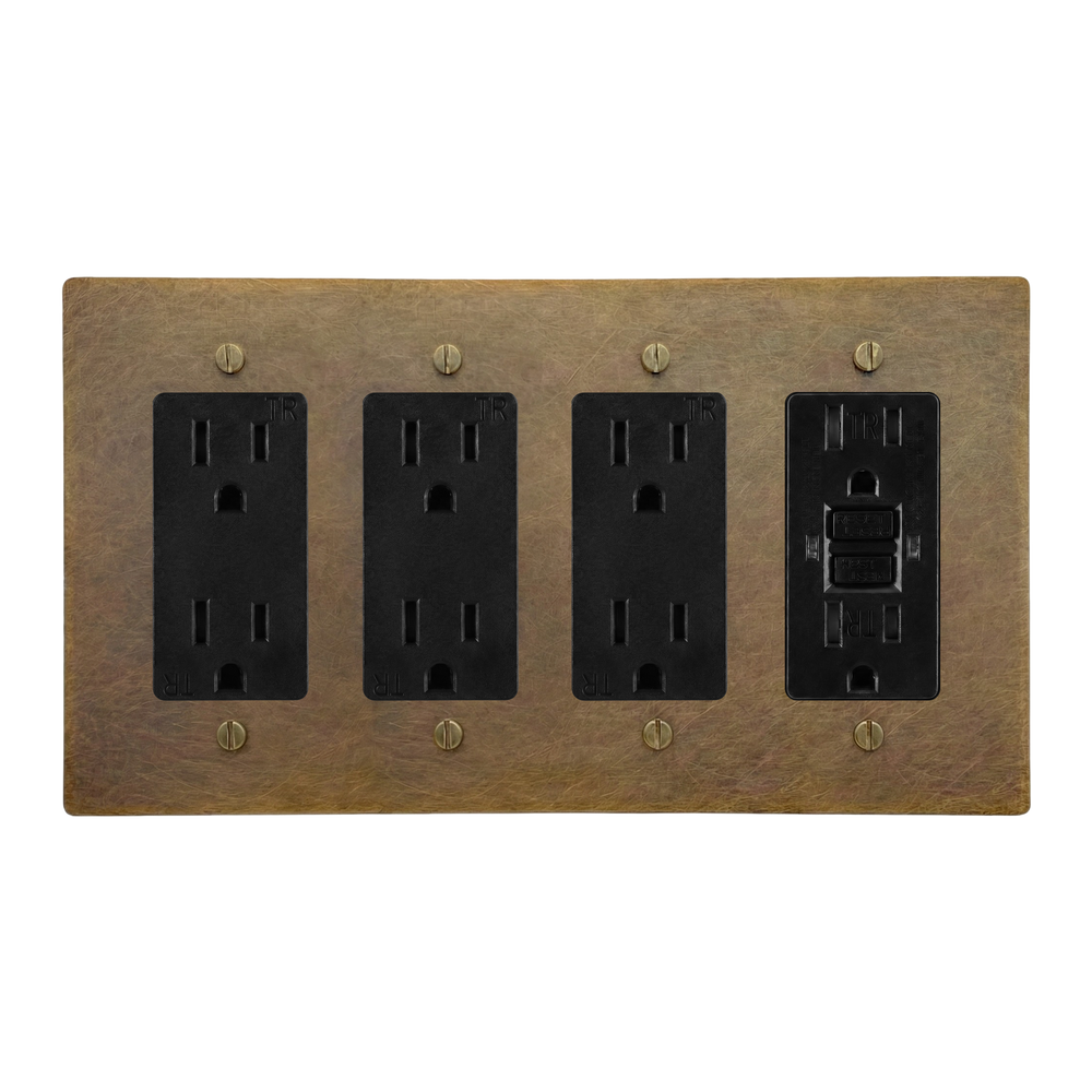 Aged Brass 4-Gang Duplex Outlet, Duplex Outlet, Duplex Outlet & GFCI Outlet Switch Plate in Black
