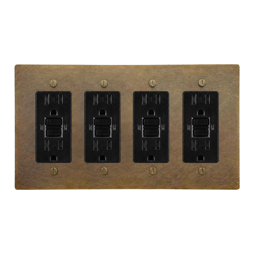Aged Brass 4-Gang GFCI Outlet, GFCI Outlet, GFCI Outlet & GFCI Outlet Switch Plate in Black