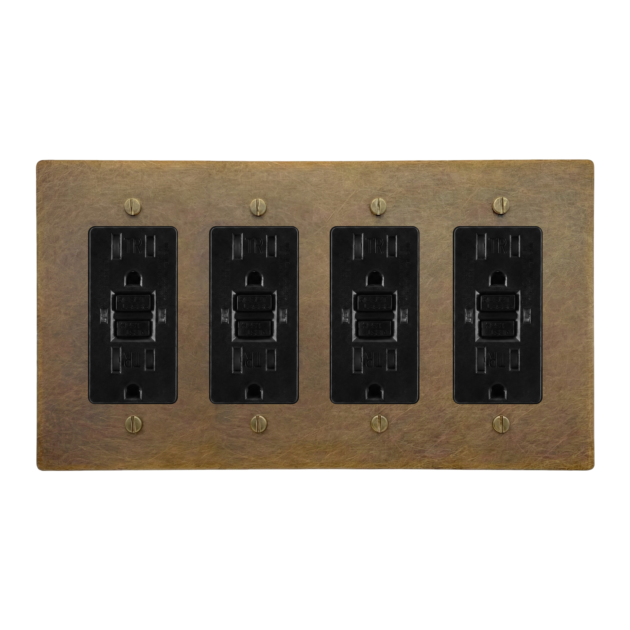Aged Brass 4-Gang GFCI Outlet, GFCI Outlet, GFCI Outlet & GFCI Outlet Switch Plate in Black