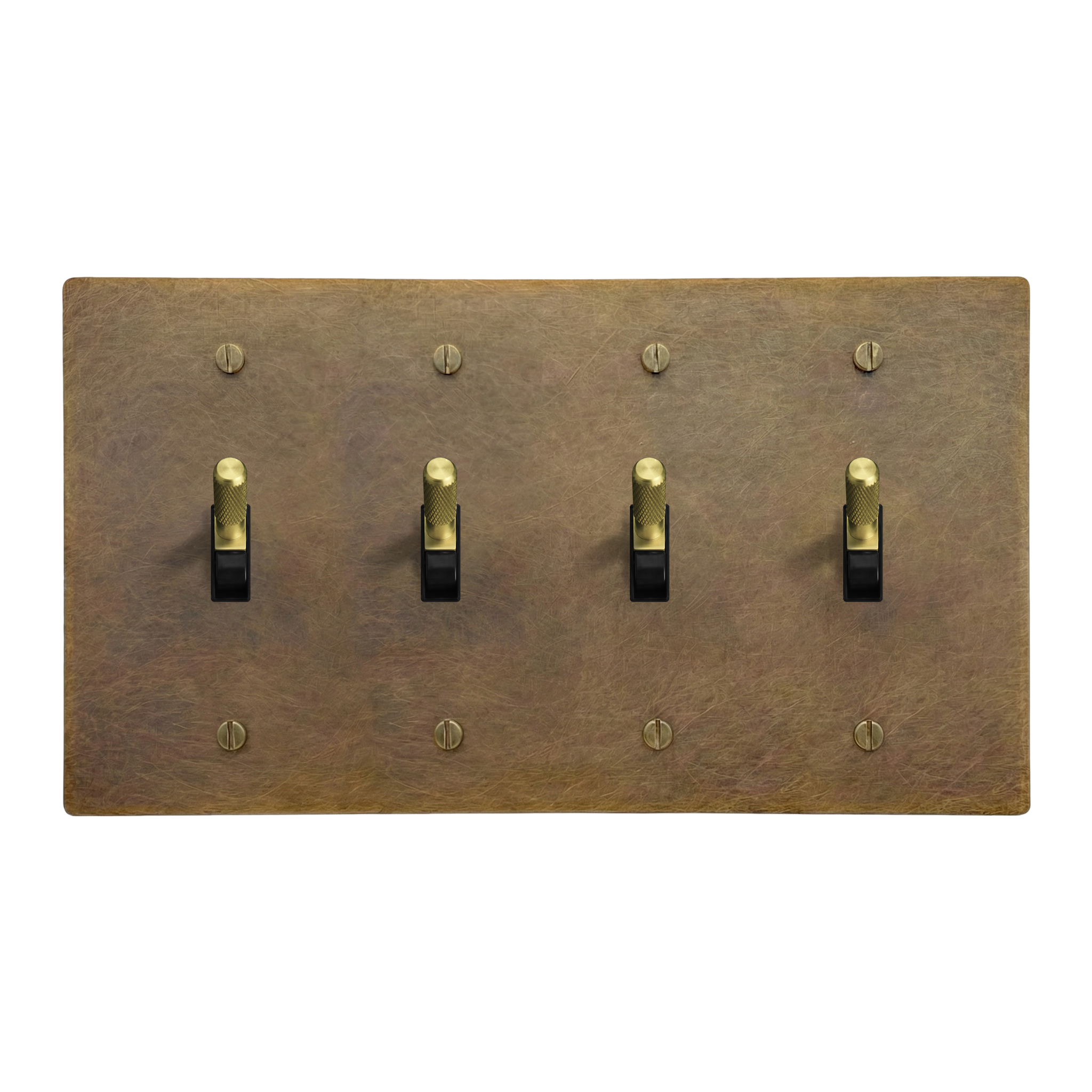 Aged Brass 4-Gang Toggle, Toggle, Toggle & Toggle Switch Plate in Black