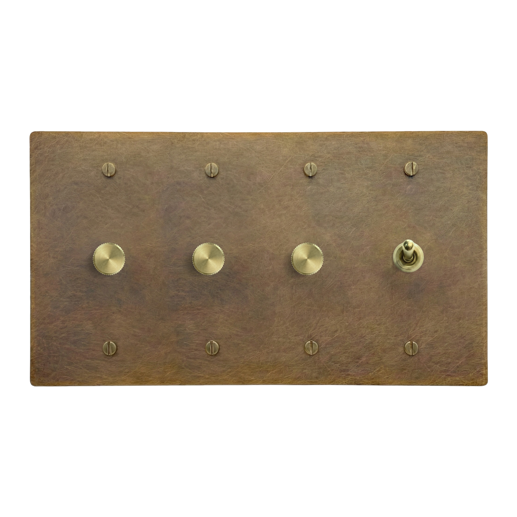 Aged Brass 4-Gang Dimmer, Dimmer, Dimmer & Vintage Toggle Switch Plate