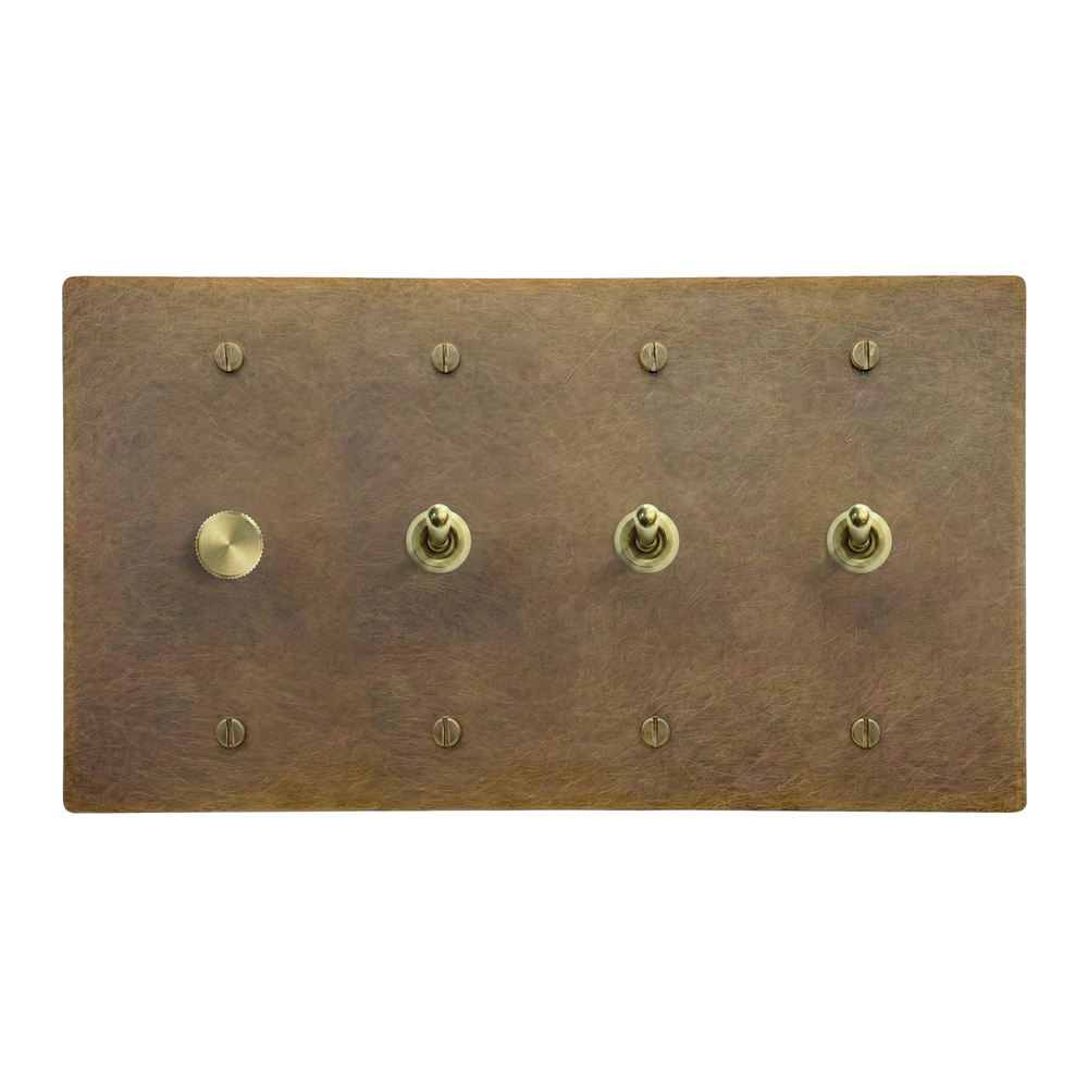 Aged Brass 4-Gang Dimmer, Vintage Toggle, Vintage Toggle & Vintage Toggle Switch Plate