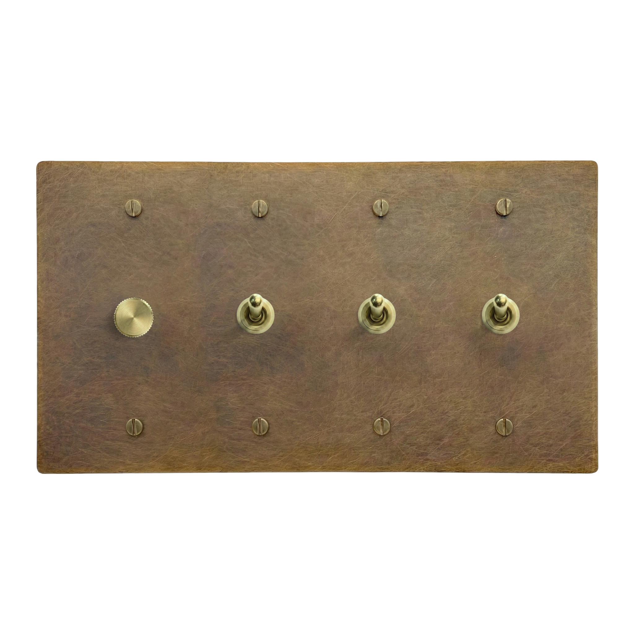 Aged Brass 4-Gang Dimmer, Vintage Toggle, Vintage Toggle & Vintage Toggle Switch Plate