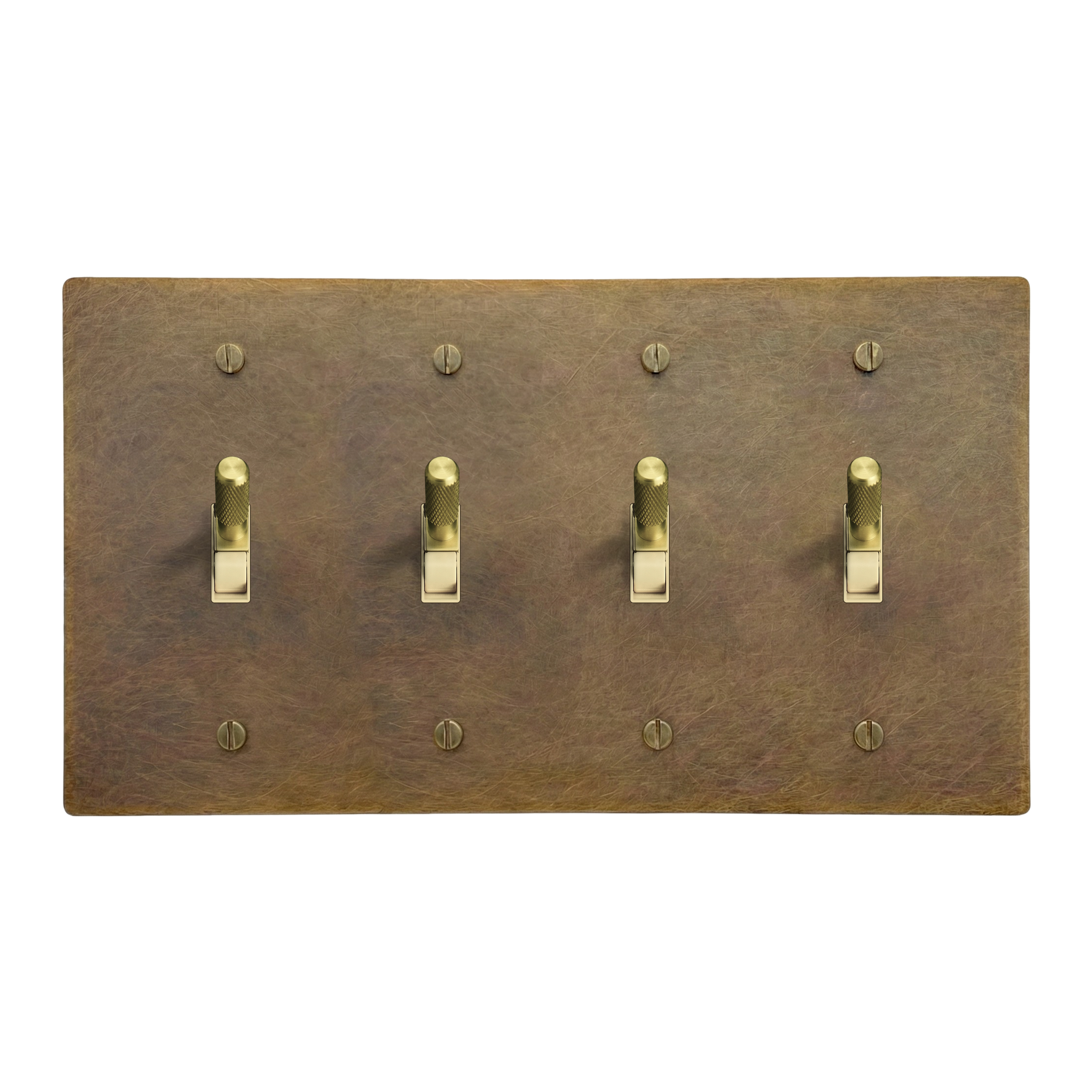 Aged Brass 4-Gang Toggle, Toggle, Toggle & Toggle Switch Plate in Ivory