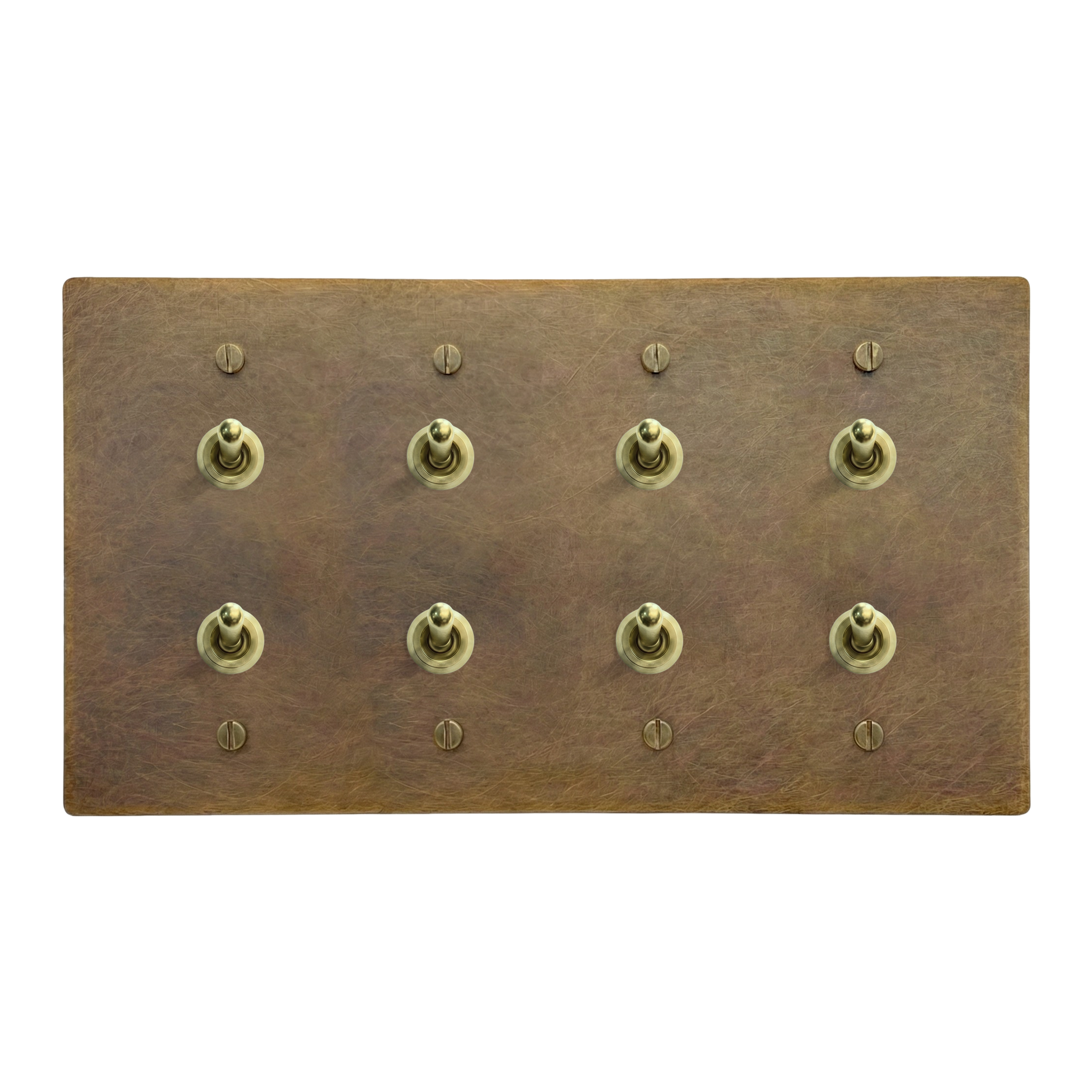 Aged Brass 4-Gang Stacked Vintage Toggle, Stacked Vintage Toggle, Stacked Vintage Toggle & Stacked Vintage Toggle Switch Plate