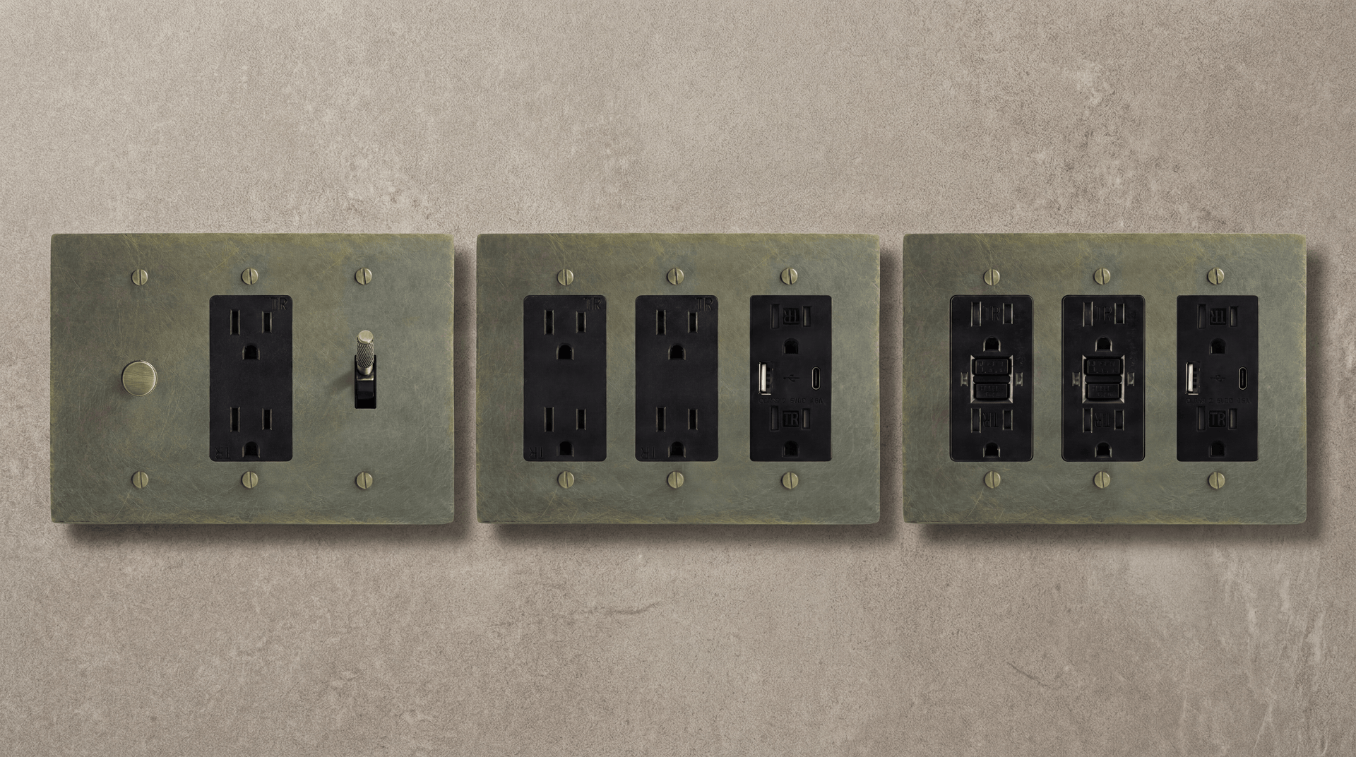Antique Brass 3 Gang Outlets - Desktop Hero