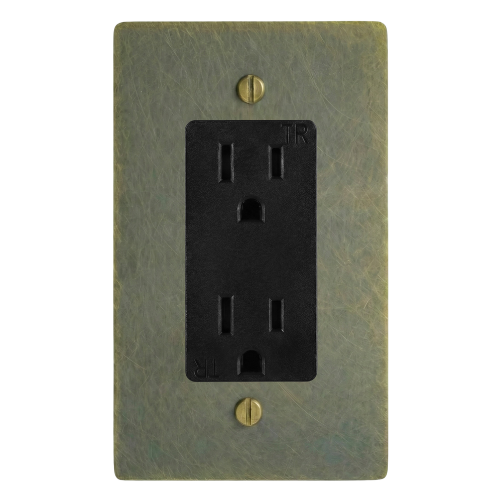 Antique Brass 1-Gang Duplex Outlet Switch Plate in Black