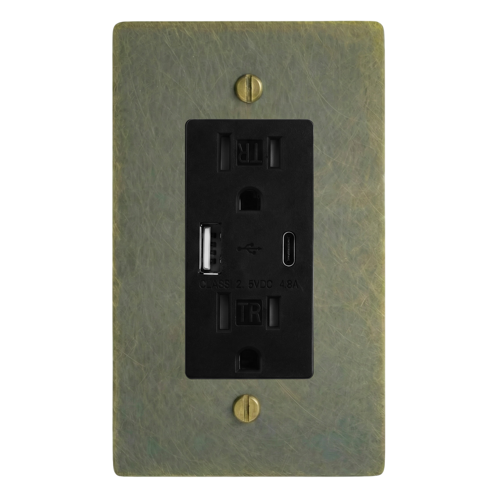 Antique Brass 1-Gang USB Outlet Switch Plate in Black