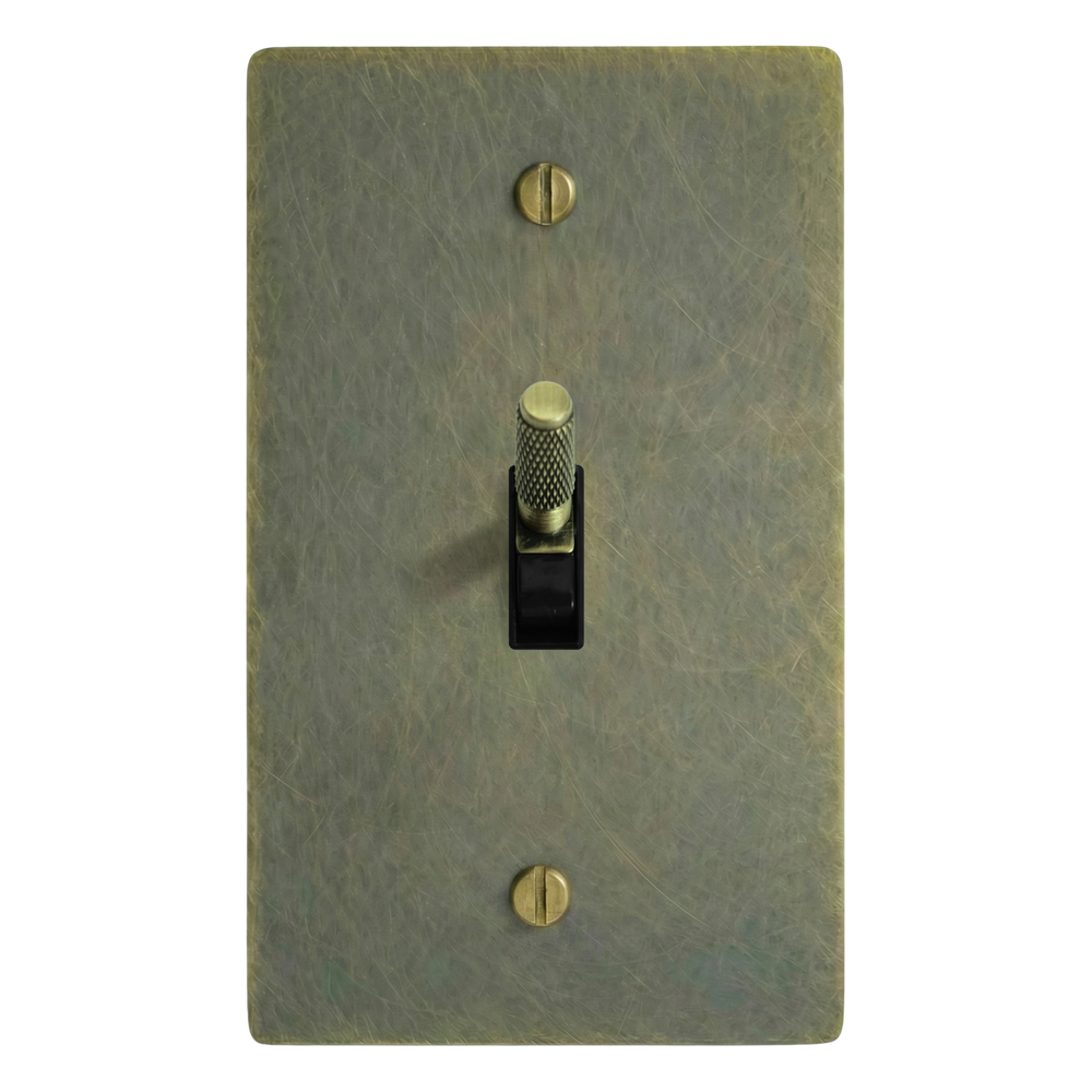 Antique Brass 1-Gang Toggle Switch Plate in Black