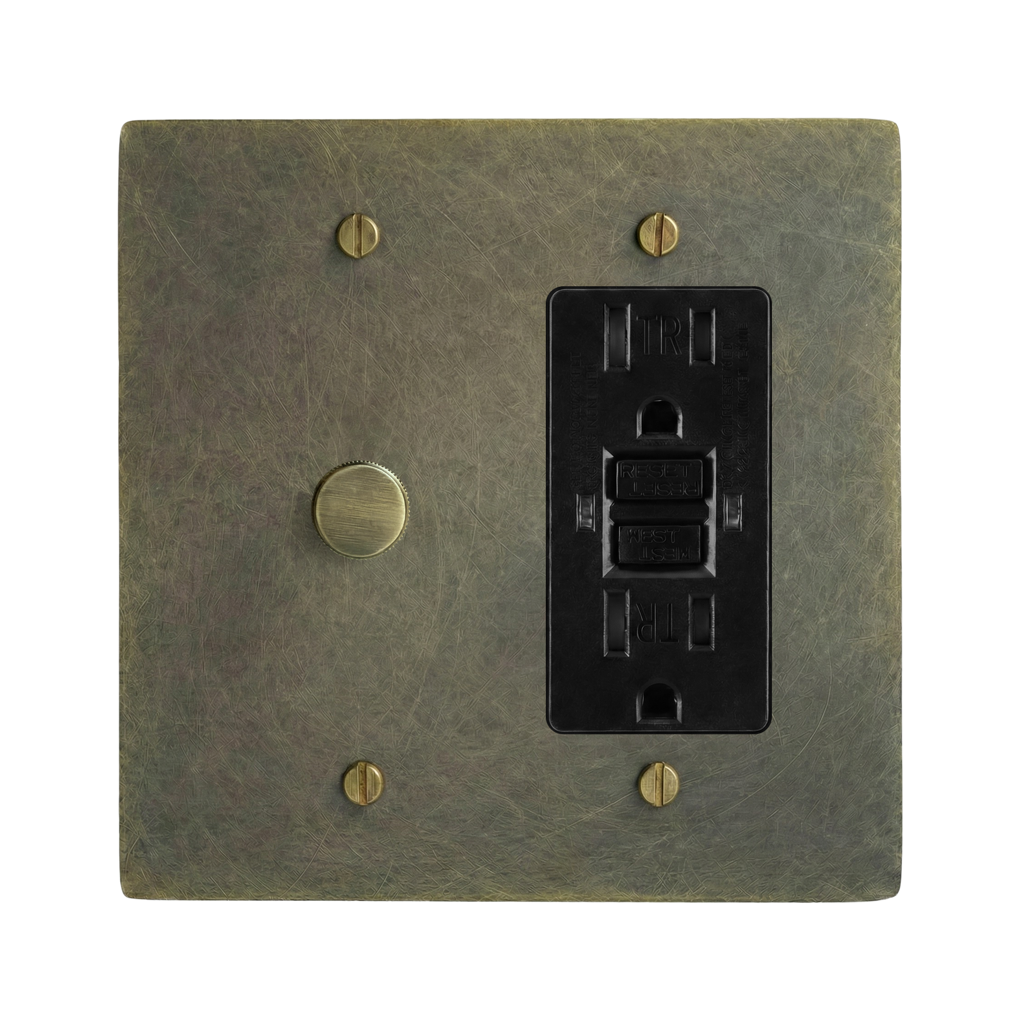 Antique Brass 2-Gang Dimmer & GFCI Outlet Switch Plate in Black