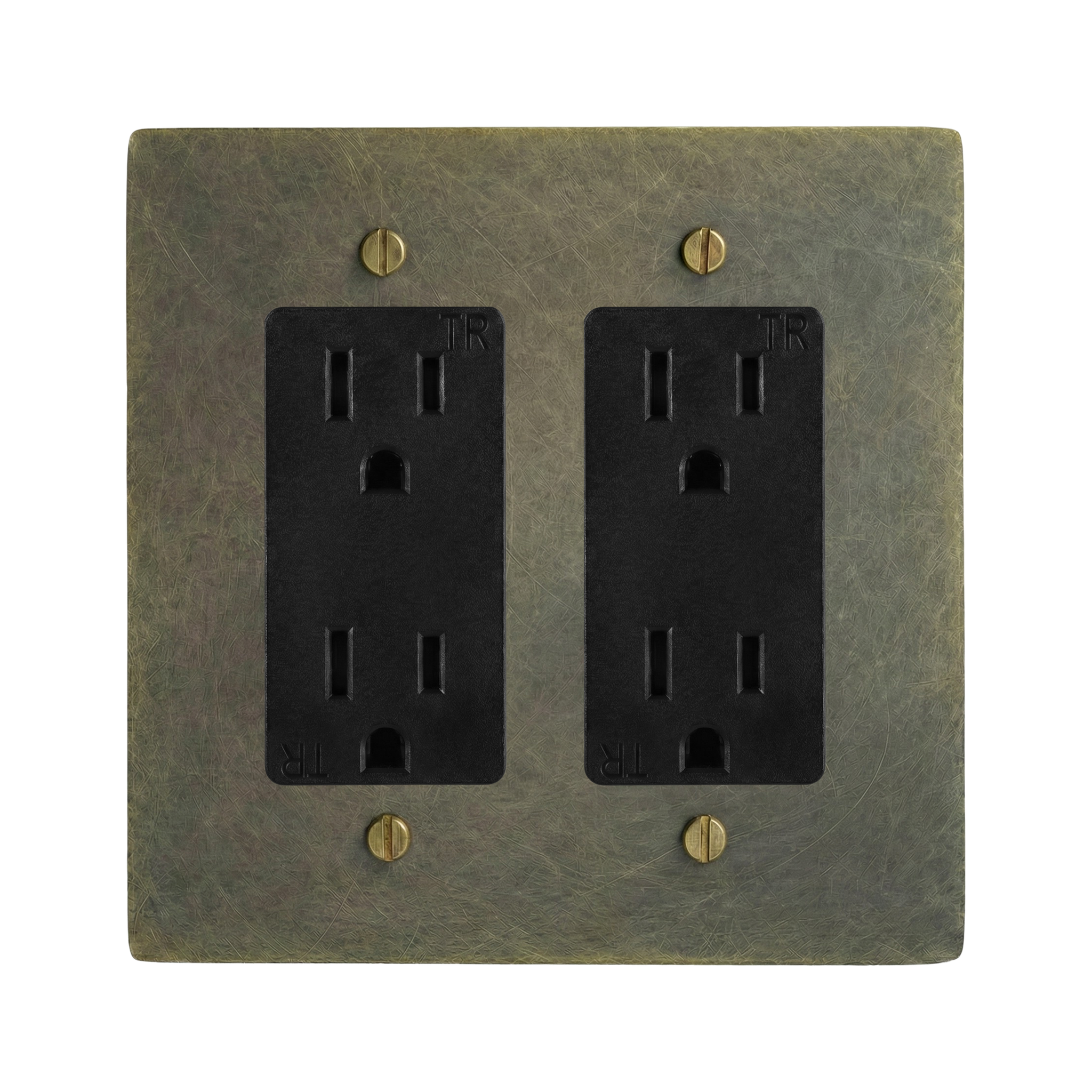 Antique Brass 2-Gang Duplex Outlet & Duplex Outlet Switch Plate in Black