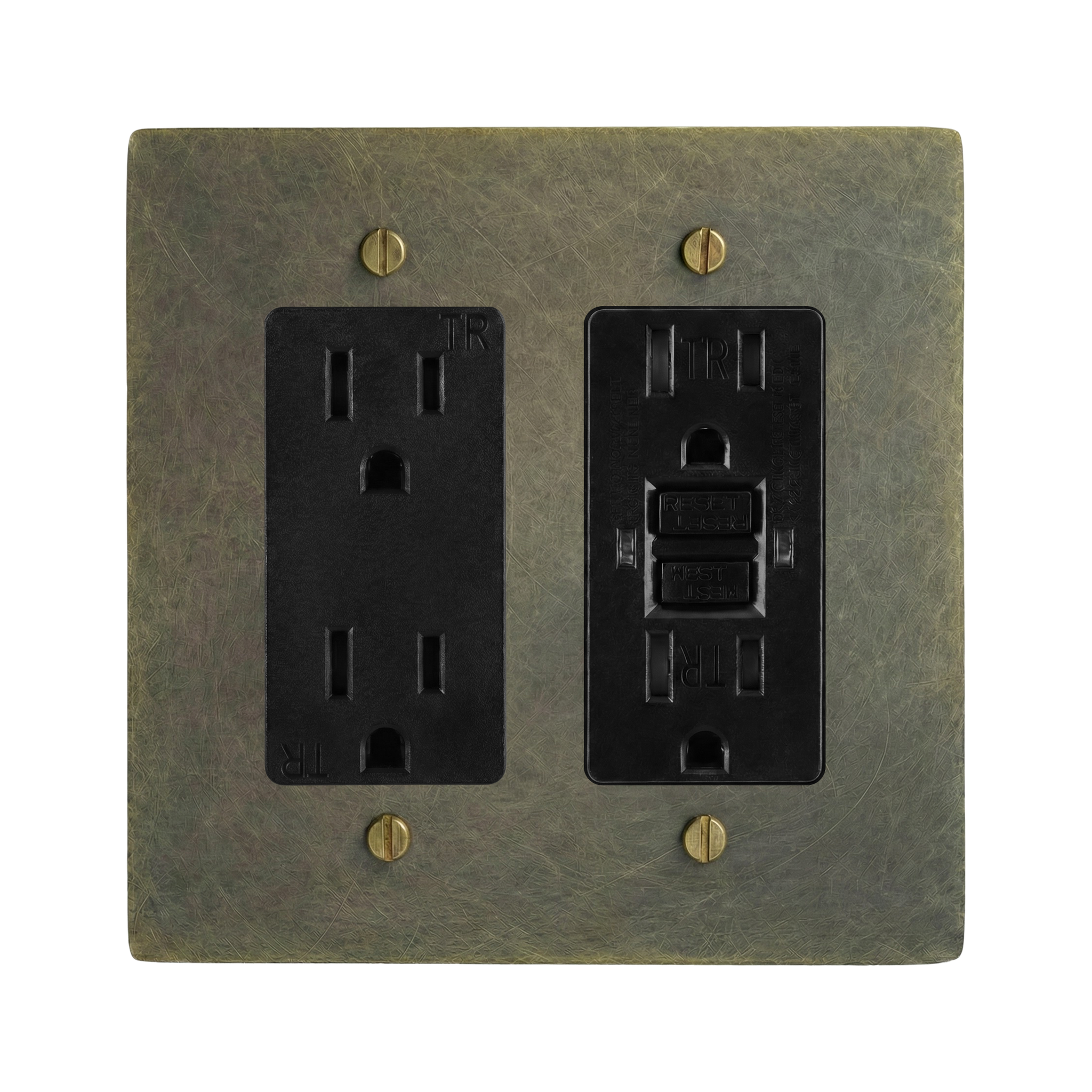 Antique Brass 2-Gang Duplex Outlet & GFCI Outlet Switch Plate in Black