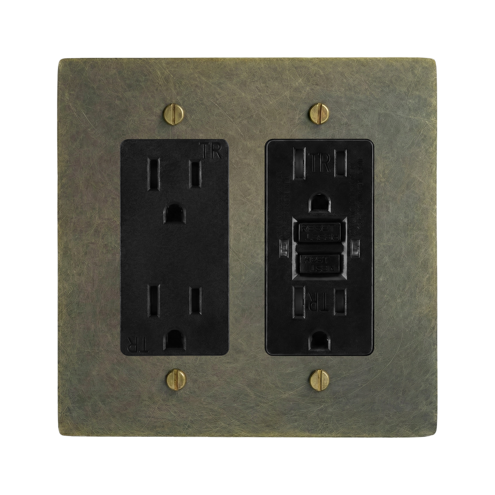 Antique Brass 2-Gang Duplex Outlet & GFCI Outlet Switch Plate in Black